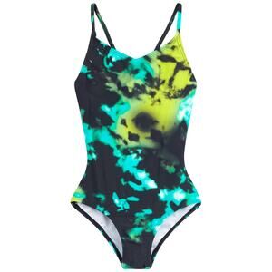 Kanu Surf Girls Beach Sport UPF 50+ 1-Piece Swimsuit, Hurricane Black/Green, 14